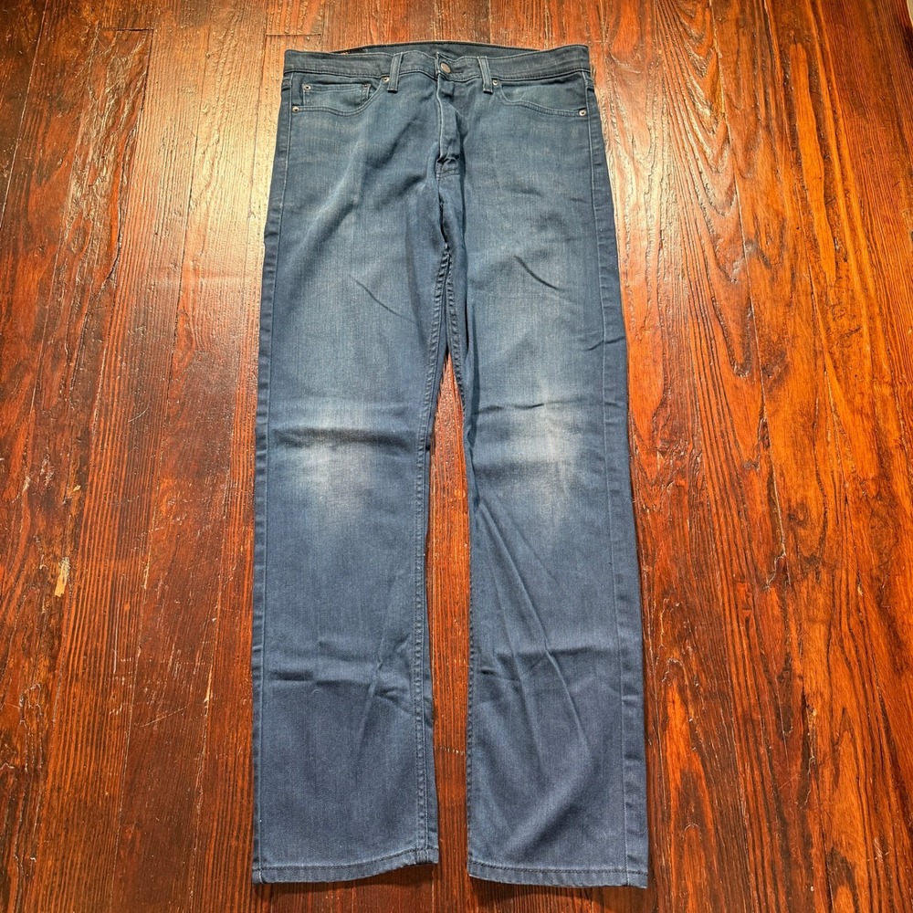 Levis 513 Jeans Mens 34x34 Blue Slim Straight Dark Wash Faded Whiskers‎